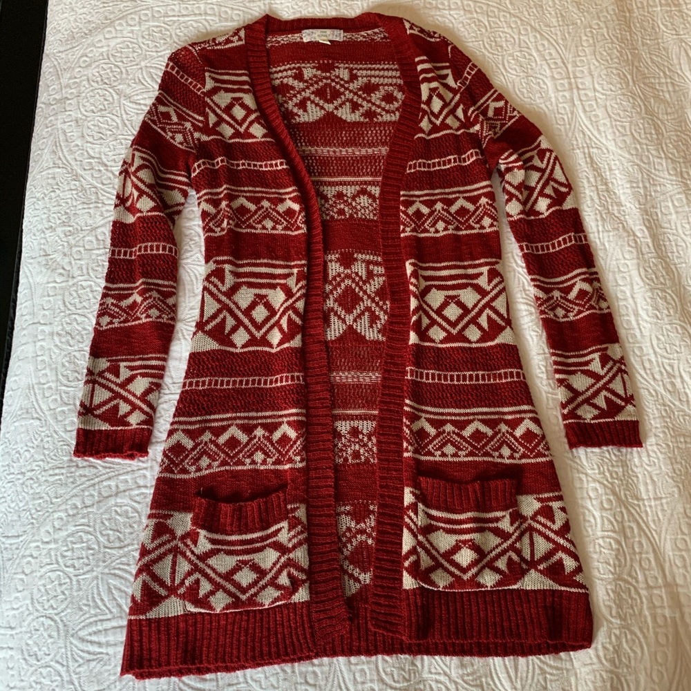 Deep Red and Cream Cardigan